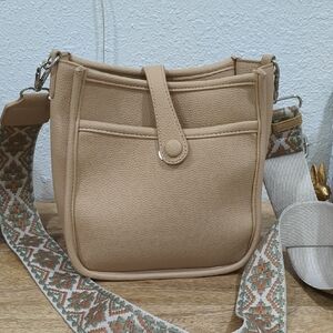 Crossbody Bag with Decorative Strap - Beige